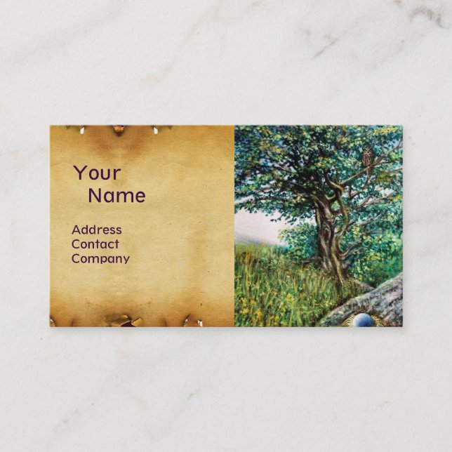 AURORA / MAGIC TREE, green, blue,parchment Business Card (Front)