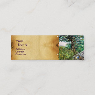 AURORA / MAGIC TREE, green, blue,parchment Mini Business Card
