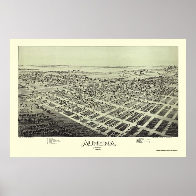 Aurora, MO Panoramic Map - 1891 Poster (Front)