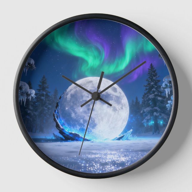 Aurora Moon Winter Wall Clock (Front)