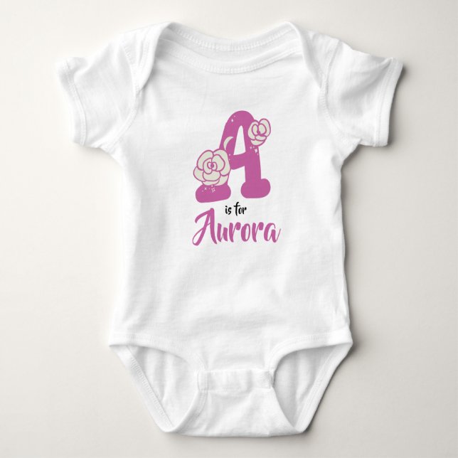 Aurora Name Baby Outfit Letter A Romper Floral Bodysuit (Front)