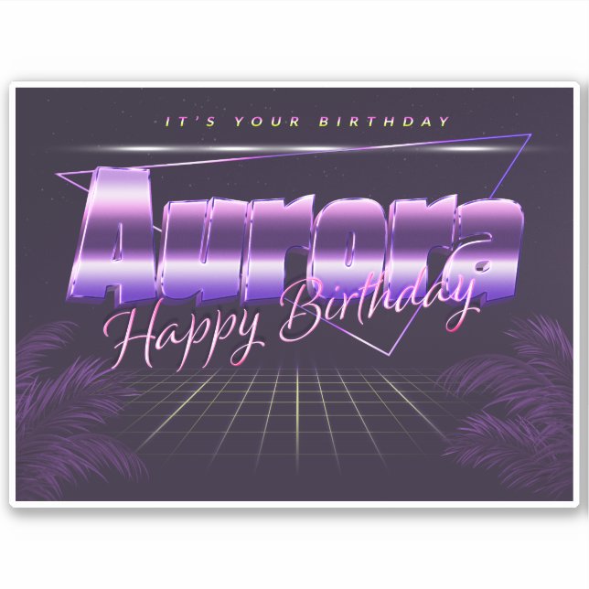 Aurora Name First name lila retro Sticker Birthday (Front)