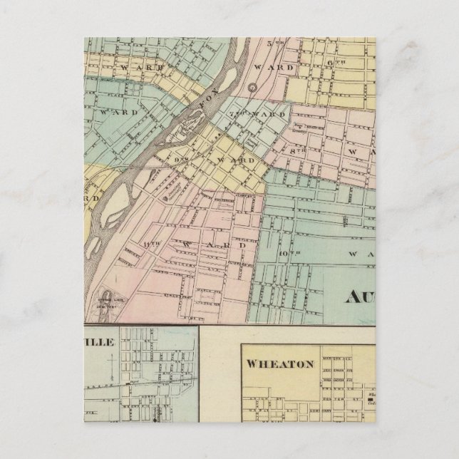 Aurora, Naperville and Wheaton Postcard (Front)