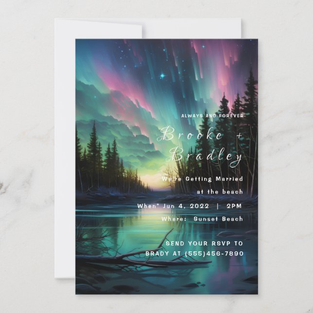 Aurora Night Sky Forest Wedding Invitation (Front)