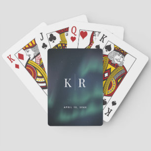 Aurora Northern Lights Monogram Wedding Playing Cards
