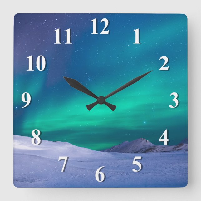 Aurora Northern Lights Square Wall Clock (Front)