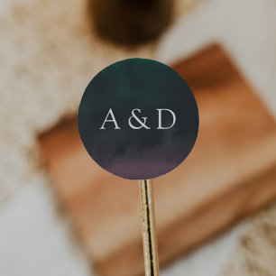 Aurora Northern Lights Wedding Monogram Classic Round Sticker