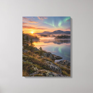 Aurora Over a Misty Alpine Lake Canvas Print