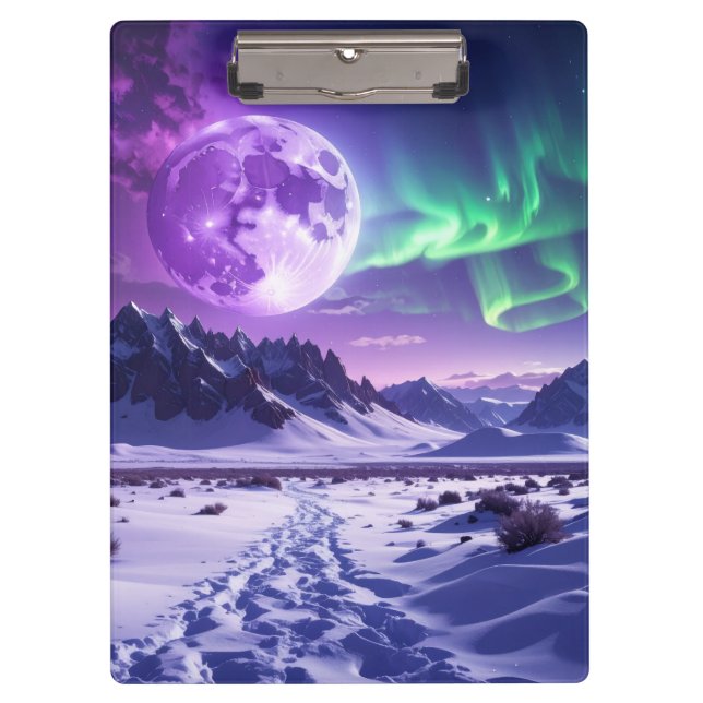 Aurora Peaks – Fantasy Dragon Night Sky Desk Mat Clipboard (Front)