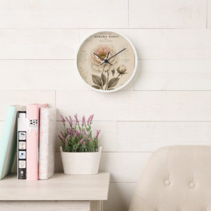 Aurora Peony Victorian Botanical Museum Print Clock