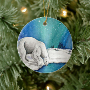 Aurora Polar Bear Ceramic Tree Decoration