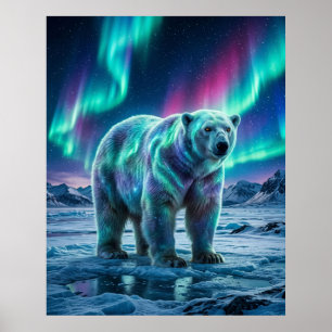 Aurora Polar Bear Northern Sky Poster
