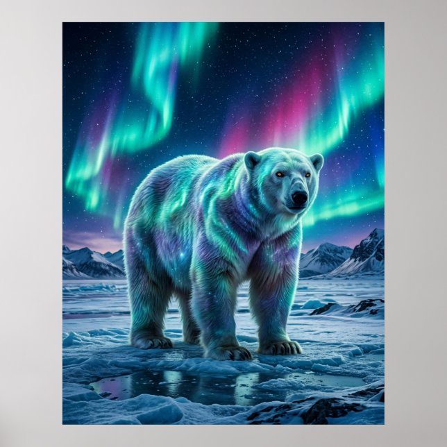 Aurora Polar Bear Northern Sky Poster (Front)