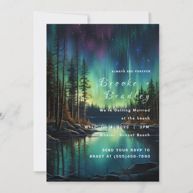 Aurora Reflections Forest Lake Wedding Invitation (Front)