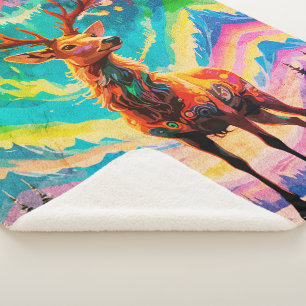 Aurora Stag: Magic in the Night Sherpa Blanket