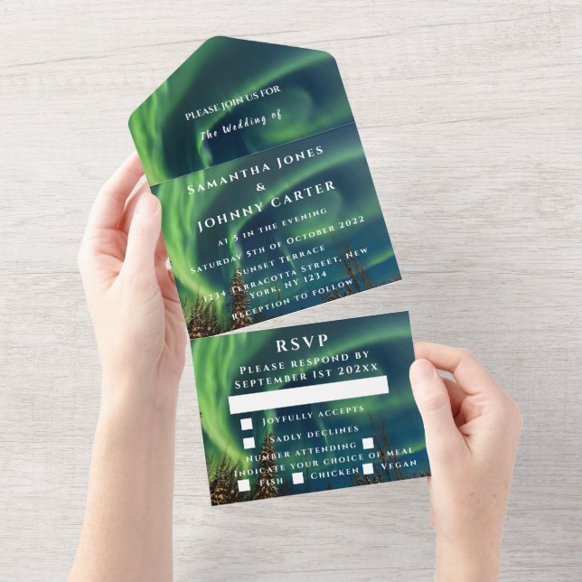 Aurora Starry Night Stars Sky Wedding All In One A Invitation (Tearaway)