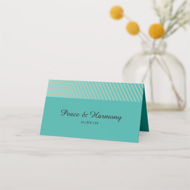 Aurora Turquoise Stripes Wedding Place Card (Back)