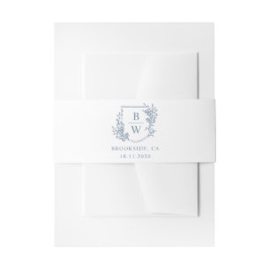 [AURORA] Vintage Dusty Blue Crest Monogram Wedding Invitation Belly Band
