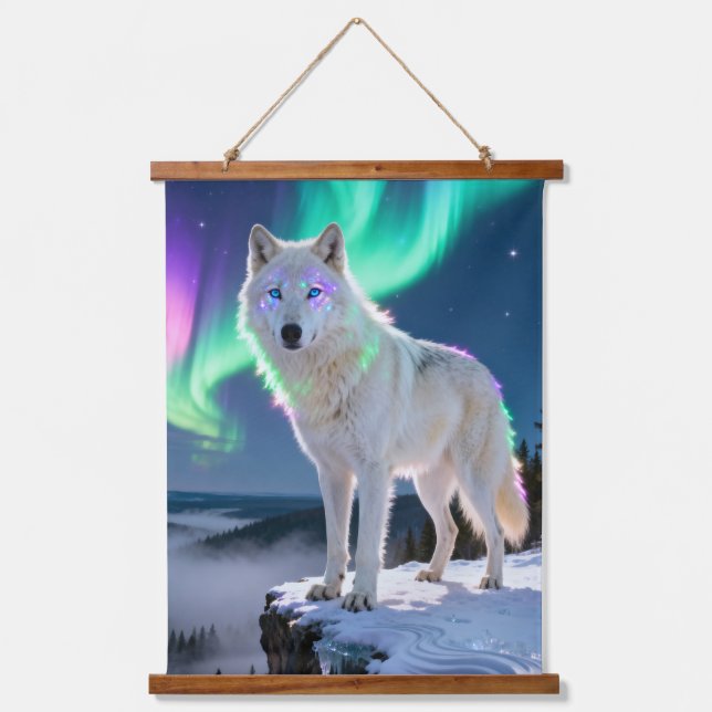 Aurora Wolf Canvas Print: A Majestic Winter Scene  Hanging Tapestry (Front)