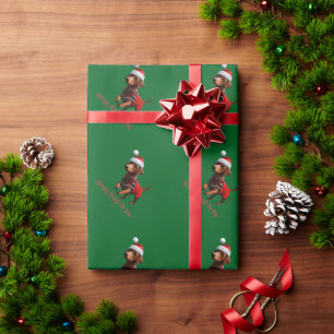 ausage Dog Dachsing Through Yuletide Wrapping Paper