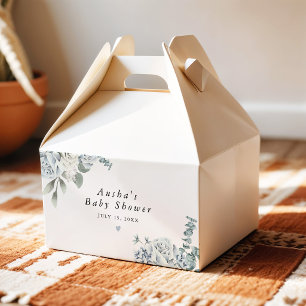 AUSHA Dusty Blue Floral Boy Baby Shower Favour Box