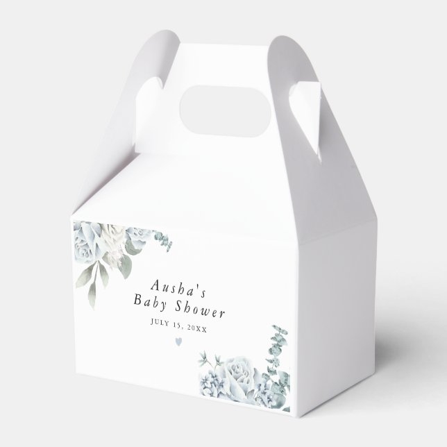 AUSHA Dusty Blue Floral Boy Baby Shower Favour Box (Front Side)