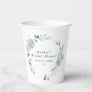 AUSHA Dusty Blue Floral Boy Baby Shower Paper Cups