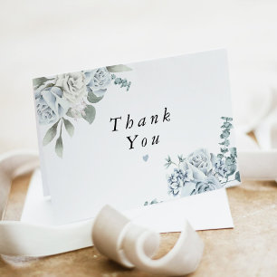 AUSHA Dusty Blue Floral Boy Baby Shower Thank You Card