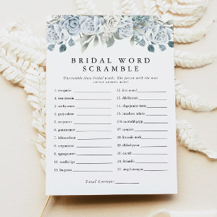 AUSHA Dusty Blue Word Scramble Bridal Shower Game Invitation
