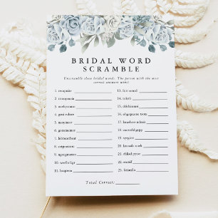 AUSHA Dusty Blue Word Scramble Bridal Shower Game Invitation