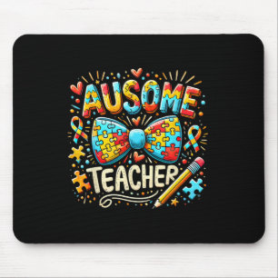 Ausome Teacher Autism Awareness Bow Puzzle Apparel Mouse Pad