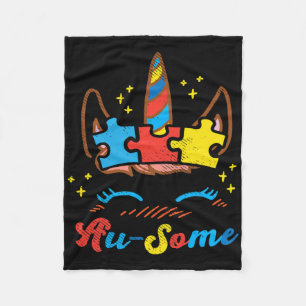Ausome Unicorn Face Puzzle Autism Awareness Asl Gi Fleece Blanket