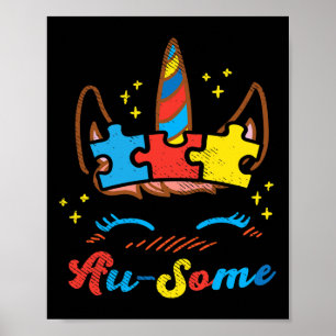 Ausome Unicorn Face Puzzle Autism Awareness Asl Gi Poster