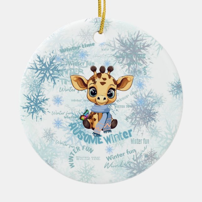 Ausome Winter – One of a Kind Snowflake Giraffe  Ceramic Tree Decoration (Front)