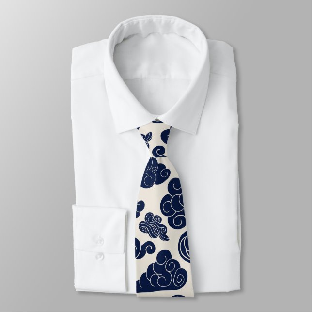 Auspicious Clouds Traditional Chinese Pattern Tie (Tied)