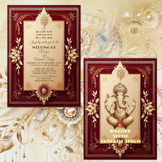 Auspicious Lord Ganesha Floral Maroon Grand Indian Invitation