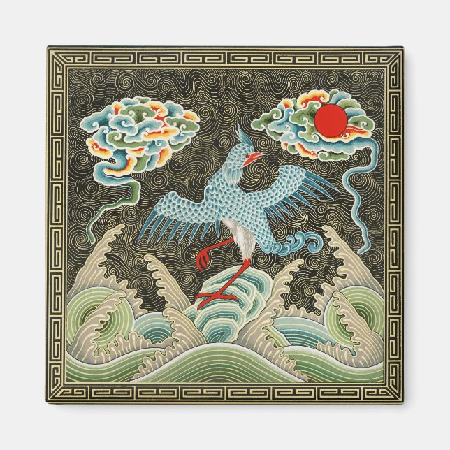 Auspicious Tide & Phoenix Rising Chinese Pattern Magnet (Front)
