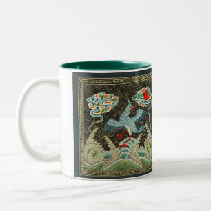 Auspicious Tide & Phoenix Rising Chinese Pattern Two-Tone Coffee Mug