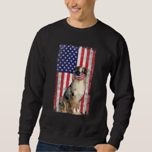 Aussie American Flag Dog Wears Face Mask 4th Of Ju Sweatshirt