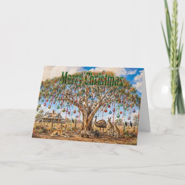 Aussie Animals Christmas Gumtree Baubles Card (Front)