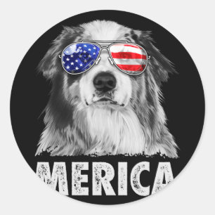 Aussie australian shepherd 4th of july merica classic round sticker