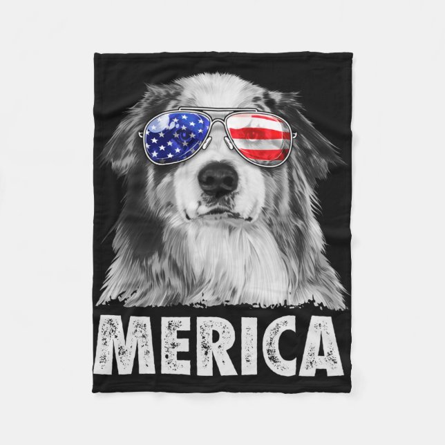 Aussie australian shepherd 4th of july merica fleece blanket (Front)