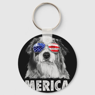 Aussie australian shepherd 4th of july merica key ring
