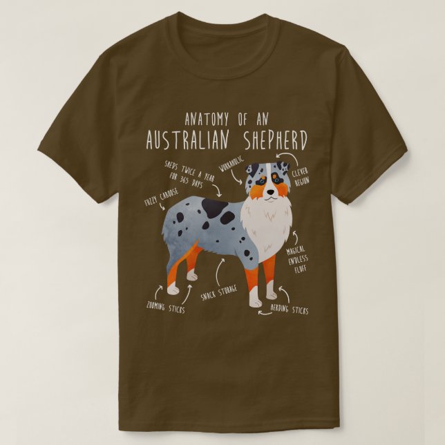 Aussie Australian Shepherd Anatomy 1 T-Shirt (Design Front)