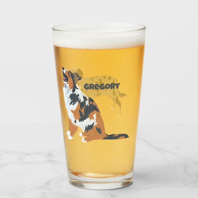 Aussie Australian Shepherd Dog Personalised Glass (Front Filled)