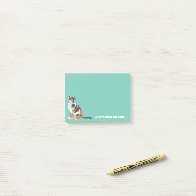 Aussie Australian Shepherd Dog Personalised Post-it Notes (On Desk)