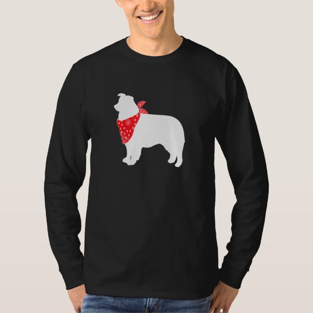 Aussie Australian Shepherd Dog Wearing Red Bandann T-Shirt (Front)