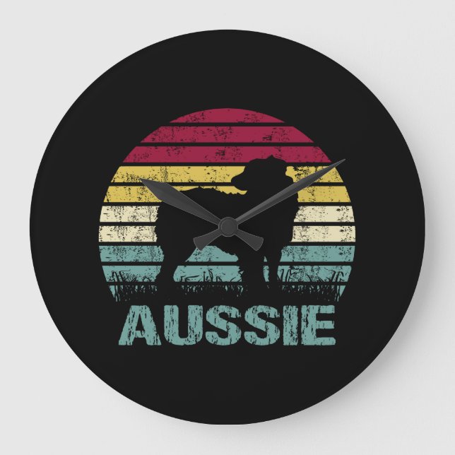 Aussie Australian Shepherd Retro Silhouette Large Clock (Front)