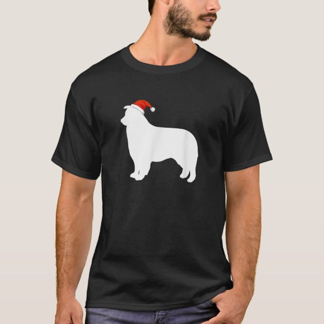 Aussie Australian Shepherd Wearing Santa Hat Chris T-Shirt (Front)