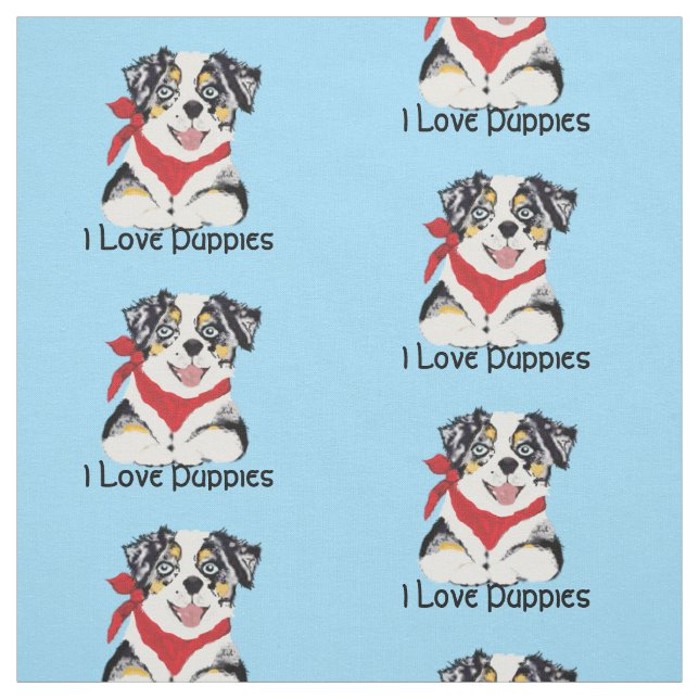 Aussie Cartoon Puppy custom versatile fabric (Swatch)